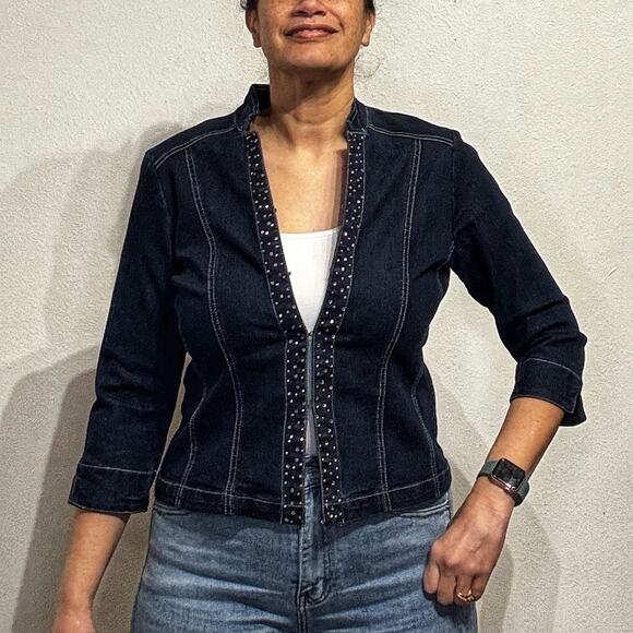 Lark Lane Denim Studded Jacket Sz 8P - Picture 5 of 12